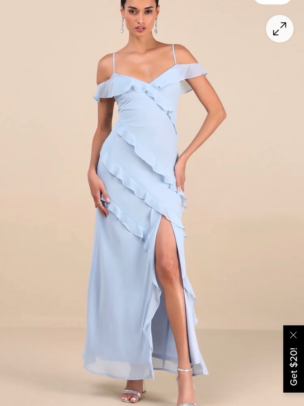 Lulu's Powder Blue Ruffle Off-Shoulder Maxi Dress